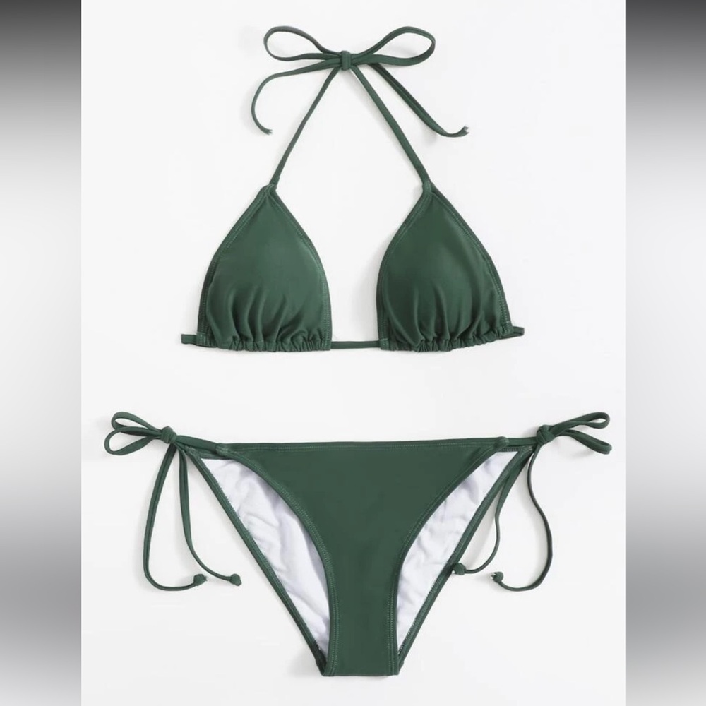 Olive Green Tie-Side Triangle Bikini Set - Women Swim Size XL